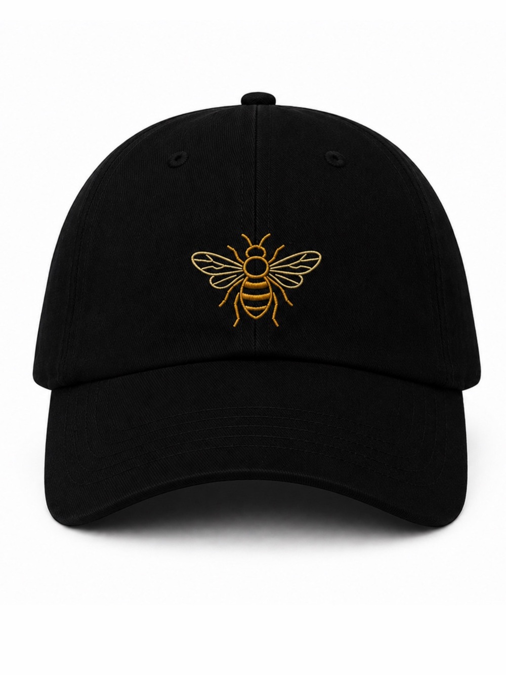 🐝 Bee Embroidered Black Baseball Cap Adjustable Velcro Strap Unisex Nature Hat